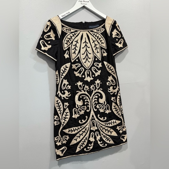 French Connection Black & Beige Embroidered Dress Size 10 - Picture 3 of 12